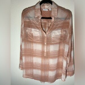 New York & Company Sheer Plaid Blouse – Size XL